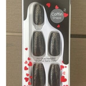 imPRESS Color Press On Manicure Medium Coffin Gold Glitter Nails 30